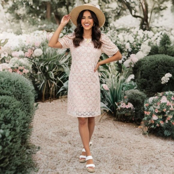Tommy Hilfiger Lace Shift Mini Dress Bodycon Puff Sleeves Daisy Floral Preppy 4 - Picture 2 of 12